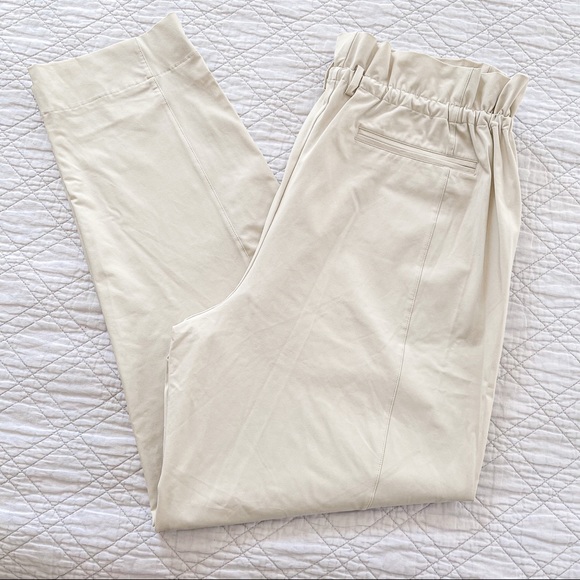 Carbon38 khaki paper bag elastic drawstring tie waist jogger trouser pant large - Picture 3 of 6